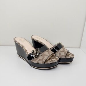 Coach Geri Wedge Sandals Signature Logo Canvas  Platform Heels Size 7